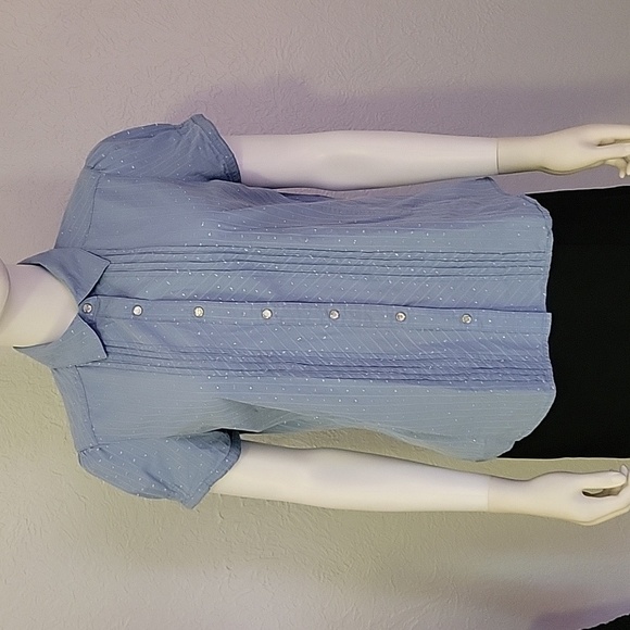 Vtg ARIAT Western Pintucked Metallic Pin Dot Puff Sleeve Snap Landgirl Shirt - Picture 3 of 8